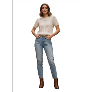 Women's Ole by Koton Cream Short Sleeve Tee with Pink Bows, Size S